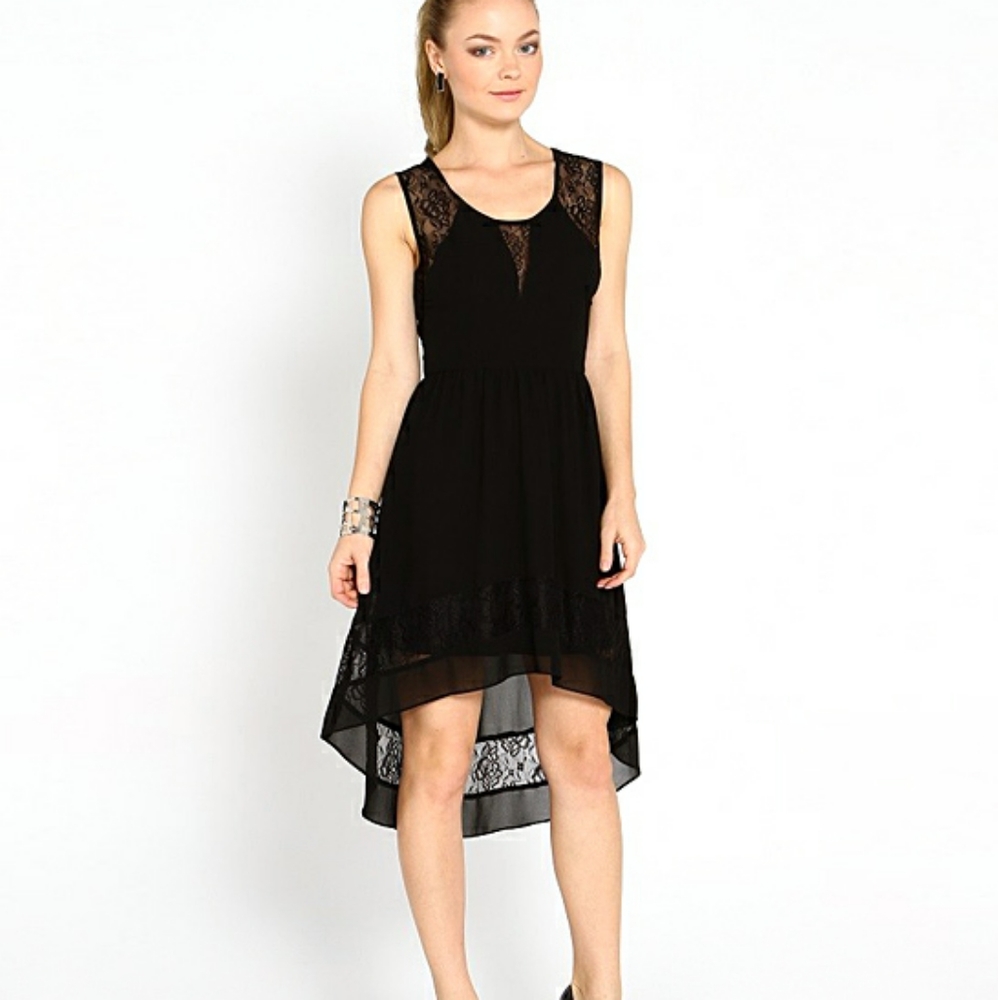 NWOT Women's Beautiful Black Lace high low Dress Small